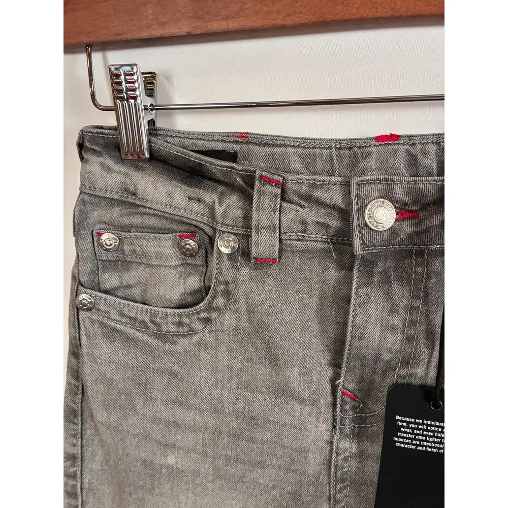 NWT True Religion Leila Mid Rise Wide Leg Grey Jeans Girls Size14 Pink Stitching